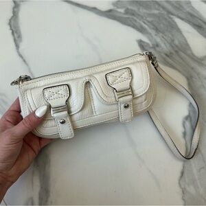 Michael Kors White Leather Silver Women's Clutch Bag Purse Wristlet MK